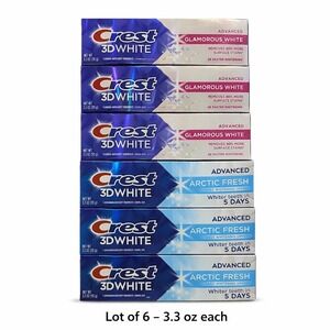 Lot of 6 Crest 3D White Advanced Toothpaste 3.3 oz Glamorous Arctic Fresh